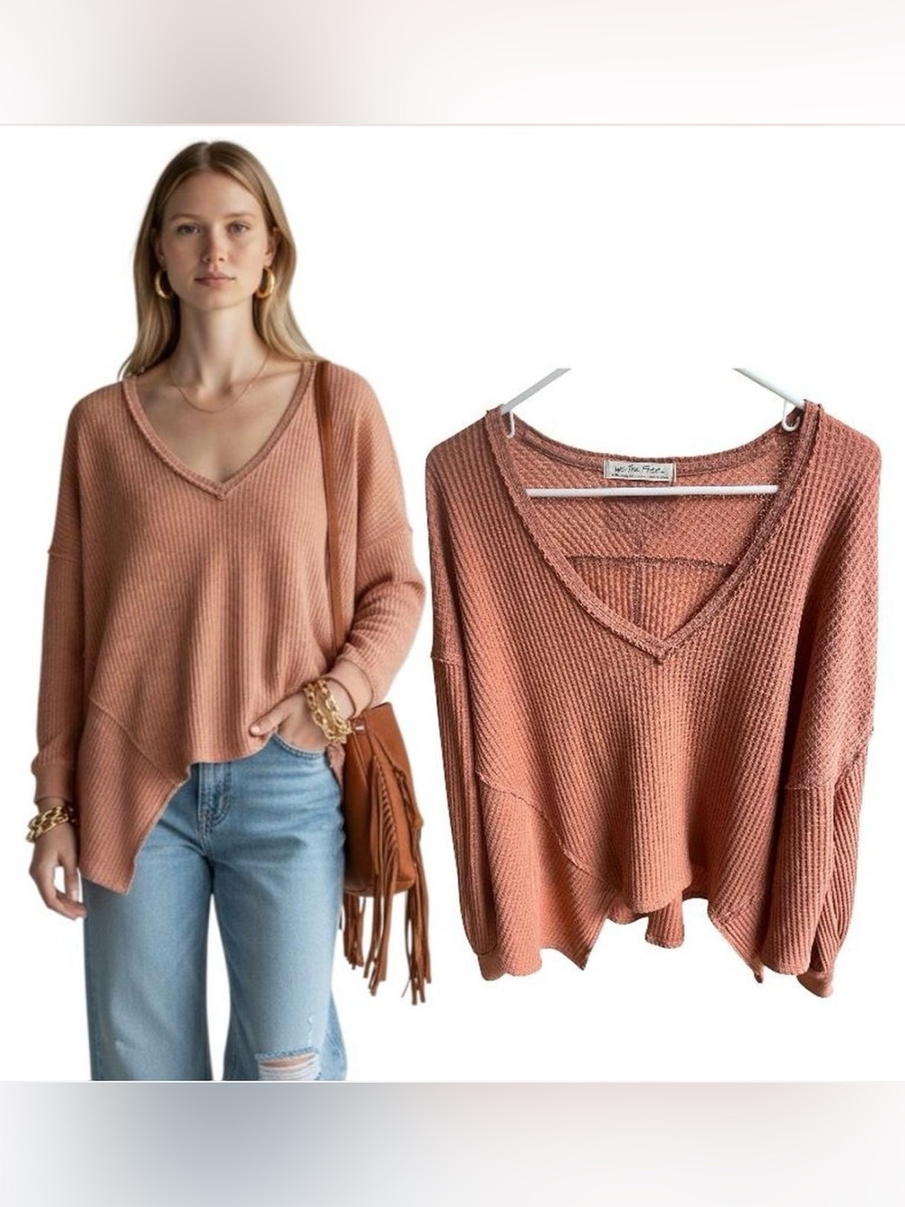 Free People Coraline Thermal Top Terracotta Sugar Magnolia Oversized XS